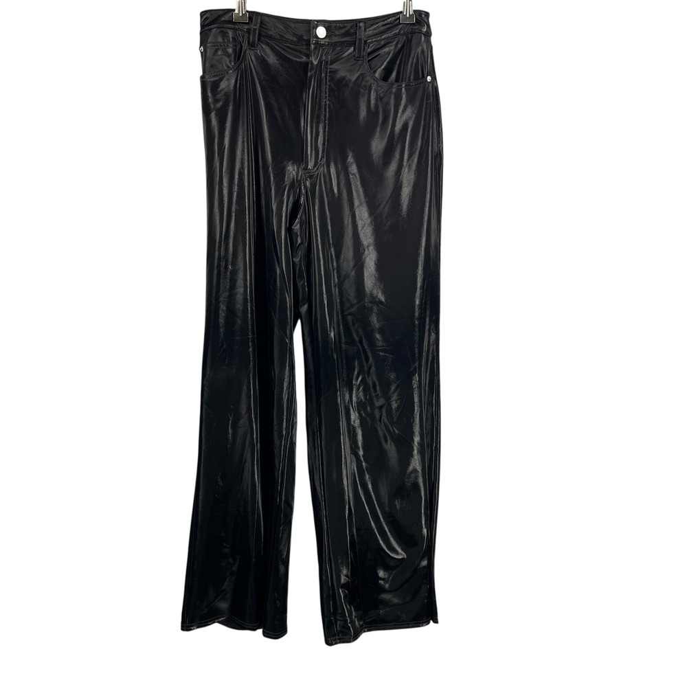 WeWoreWhat Black Faux Leather Pants Size 29 High Rise‎ Wide Leg Shiny
